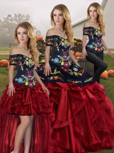 Vintage Red And Black Sleeveless Organza Lace Up Quinceanera Gown for Military Ball and Sweet 16 and Quinceanera