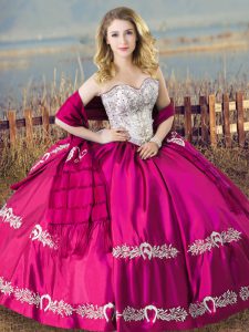 Fuchsia Lace Up Sweetheart Sleeveless Floor Length Ball Gown Prom Dress Beading and Embroidery