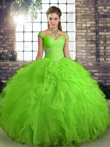 Designer Off The Shoulder Lace Up Beading and Ruffles 15th Birthday Dress Sleeveless