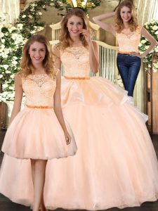 Fine Organza Sleeveless Floor Length Quinceanera Gowns and Lace