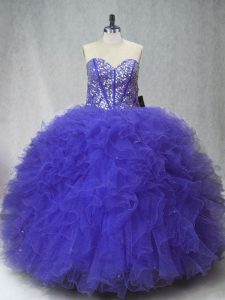 Great Sweetheart Sleeveless Tulle Quince Ball Gowns Beading and Ruffles Lace Up