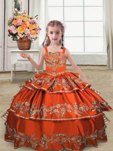 Floor Length Ball Gowns Sleeveless Rust Red Little Girls Pageant Dress Lace Up