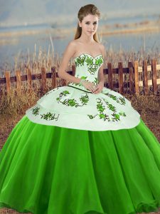 Dazzling Green Lace Up Sweetheart Embroidery and Bowknot Sweet 16 Dress Tulle Sleeveless