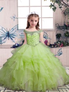 Sleeveless Beading and Ruffles Lace Up Child Pageant Dress