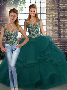 Beautiful Sleeveless Lace Up Floor Length Beading and Ruffles Quinceanera Dresses