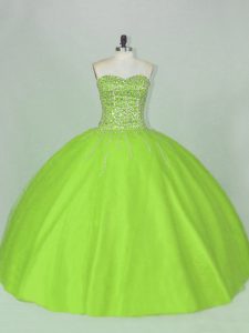 Traditional Tulle Sleeveless Floor Length 15th Birthday Dress and Beading