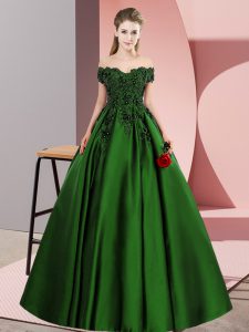 Satin Off The Shoulder Sleeveless Zipper Lace 15 Quinceanera Dress in Green