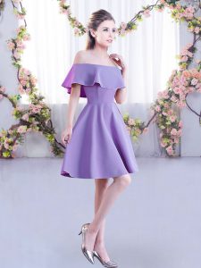 Suitable Mini Length Lavender Quinceanera Dama Dress Off The Shoulder Short Sleeves Zipper