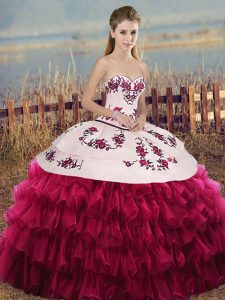 Sleeveless Lace Up Floor Length Embroidery and Ruffled Layers and Bowknot Sweet 16 Dress