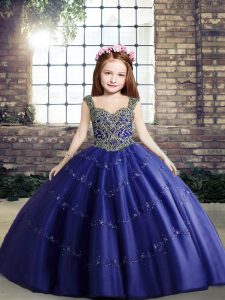 Tulle Sleeveless Floor Length Little Girl Pageant Gowns and Beading