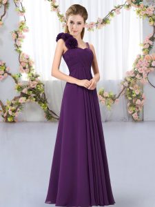 Decent Chiffon Straps Sleeveless Lace Up Hand Made Flower Damas Dress in Dark Purple