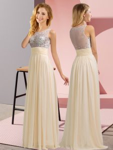 Beading Dama Dress for Quinceanera Champagne Side Zipper Sleeveless Floor Length