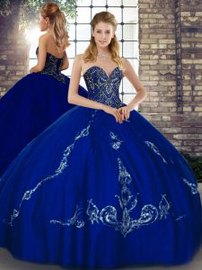 Extravagant Beading and Embroidery Quince Ball Gowns Royal Blue Lace Up Sleeveless Floor Length