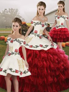 Beauteous Wine Red Sleeveless Organza Lace Up Quinceanera Gown for Military Ball and Sweet 16 and Quinceanera