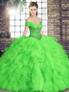 Ball Gowns Quince Ball Gowns Off The Shoulder Tulle Sleeveless Floor Length Lace Up