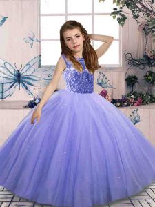 Ball Gowns Little Girls Pageant Dress Lavender Scoop Tulle Sleeveless Floor Length Lace Up