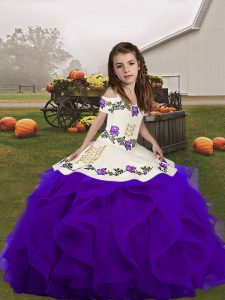 New Arrival Straps Sleeveless Lace Up Little Girls Pageant Dress Purple Organza