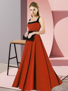 Dazzling Rust Red Court Dresses for Sweet 16 Wedding Party with Belt Square Sleeveless Zipper