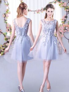 Extravagant Scoop Sleeveless Dama Dress Mini Length Lace Grey Tulle