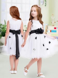 Simple Sleeveless Appliques and Hand Made Flower Zipper Little Girls Pageant Dress Wholesale