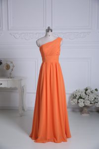 Modest One Shoulder Sleeveless Chiffon Quinceanera Dama Dress Ruching Zipper