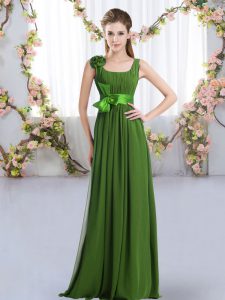 Adorable Straps Sleeveless Zipper Damas Dress Green Chiffon