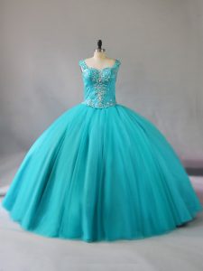 Straps Sleeveless Tulle Quinceanera Dresses Beading Zipper