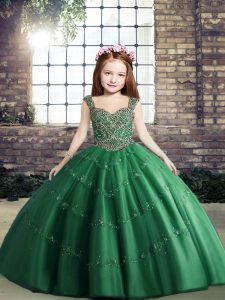 Dark Green Straps Lace Up Beading Child Pageant Dress Sleeveless