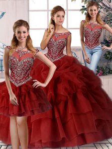 Scoop Sleeveless Organza Sweet 16 Dress Beading and Pick Ups Brush Train Zipper