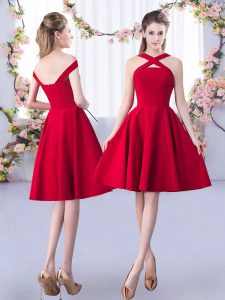 Comfortable Red Sleeveless Knee Length Ruching Zipper Court Dresses for Sweet 16