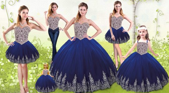 Royal Blue Sweetheart Neckline Beading and Appliques Quince Ball Gowns Sleeveless Lace Up