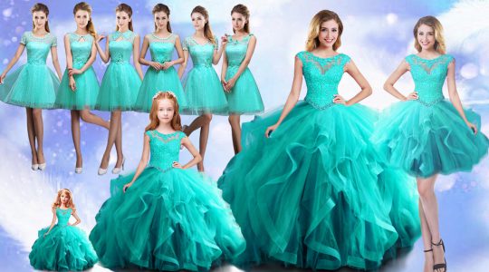 Adorable Cap Sleeves Beading Lace Up Ball Gown Prom Dress