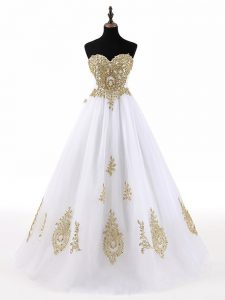 Floor Length White Quince Ball Gowns Sweetheart Sleeveless Lace Up