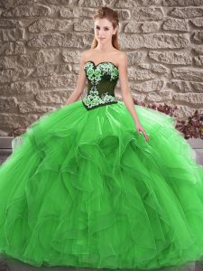 Stunning Beading and Embroidery Quince Ball Gowns Green Lace Up Sleeveless Floor Length