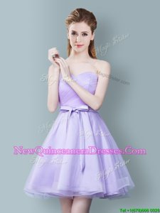 Dazzling Spring and Summer and Fall Tulle Sleeveless Knee Length Quinceanera Dama Dress andRuching and Bowknot