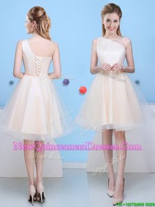 Dazzling Champagne One Shoulder Neckline Bowknot Quinceanera Dama Dress Sleeveless Lace Up