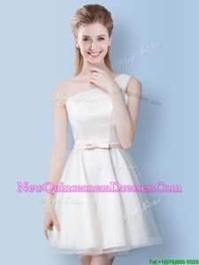 Admirable White Dama Dress Prom and Party and For withBowknot One Shoulder Sleeveless Lace Up