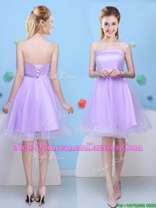 Knee Length Lavender Dama Dress Strapless Sleeveless Lace Up