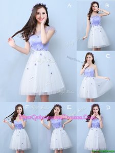 Lavender Tulle Lace Up V-neck Sleeveless Knee Length Damas Dress Appliques