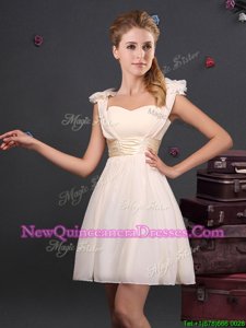 Wonderful Champagne Straps Zipper Ruching and Bowknot Quinceanera Court of Honor Dress Sleeveless