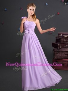 Luxurious Empire Court Dresses for Sweet 16 Lavender One Shoulder Chiffon Sleeveless Floor Length Zipper