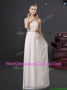 Flirting White Sleeveless Chiffon Lace Up Quinceanera Court of Honor Dress for for Prom