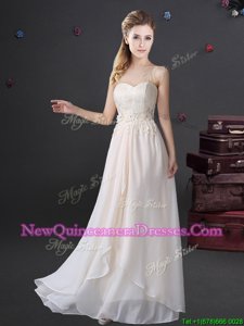 Attractive White Sleeveless Floor Length Lace and Appliques Zipper Quinceanera Dama Dress