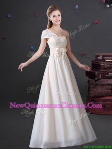 Fantastic Empire Damas Dress White One Shoulder Chiffon Sleeveless Floor Length Zipper