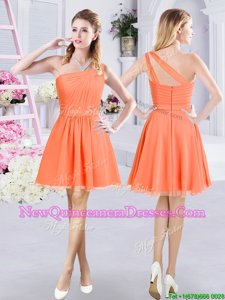 Elegant Orange Zipper One Shoulder Ruching Vestidos de Damas Chiffon Sleeveless