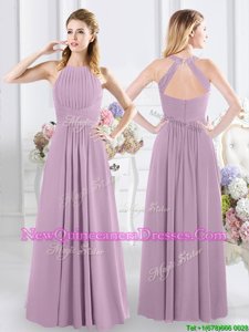 Exquisite Lavender Halter Top Neckline Ruching Vestidos de Damas Sleeveless Zipper