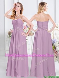 Fitting Lavender Empire Ruching Dama Dress Zipper Chiffon Sleeveless Floor Length