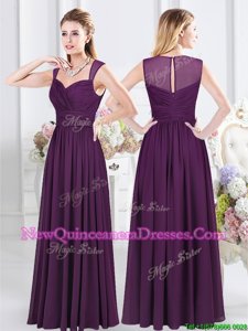 Beauteous Purple Zipper Straps Ruching Vestidos de Damas Chiffon Sleeveless