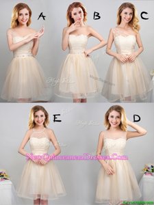 Shining Off the Shoulder Mini Length Lace Up Quinceanera Court Dresses Champagne and In for for Prom withLace and Appliques and Belt