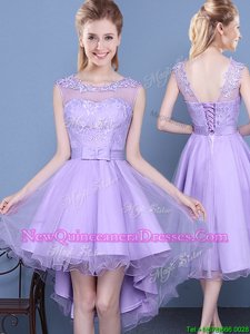 Simple Scoop Sleeveless Lace Lace Up Quinceanera Dama Dress